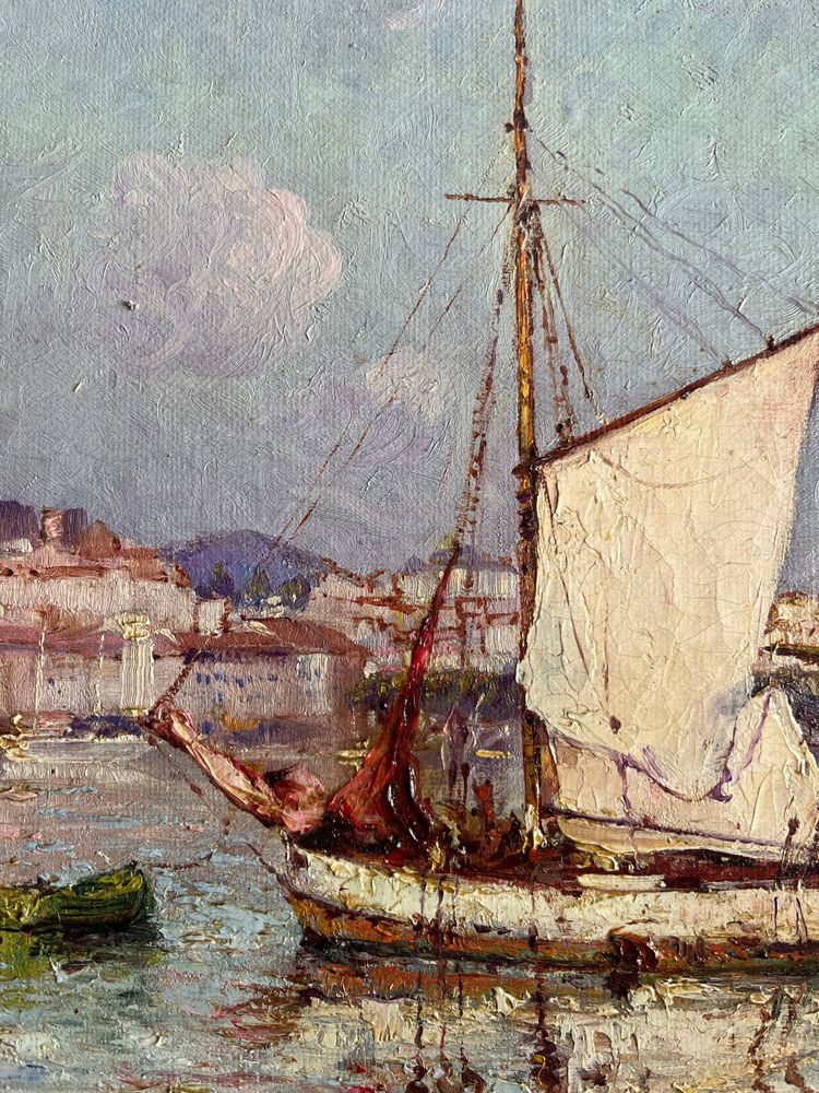 Tableau HST "Marine - vue du port de Menton" par Felix PILLE (1848-1919)