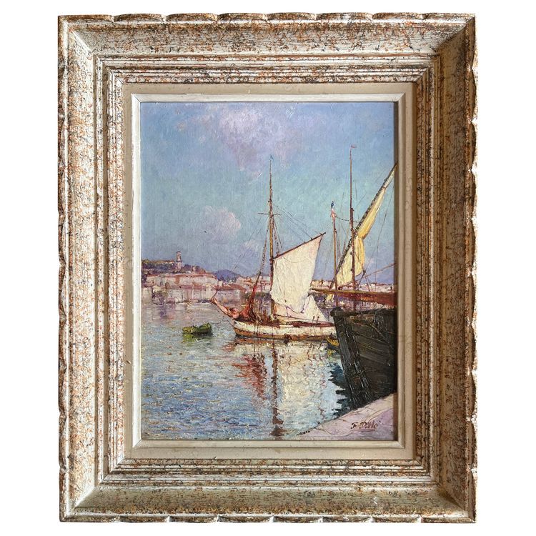 Tableau HST "Marine - vue du port de Menton" par Felix PILLE (1848-1919)