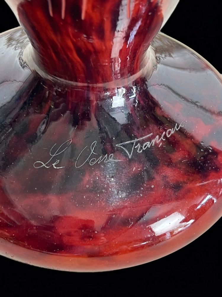 PAIR OF BALUSTER VASES SIGNED FRENCH GLASS DECORATED WITH FLORAL MOTIFS