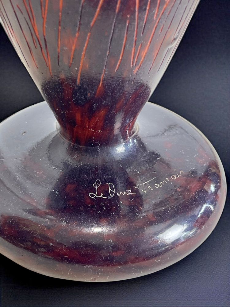 PAIR OF BALUSTER VASES SIGNED FRENCH GLASS DECORATED WITH FLORAL MOTIFS