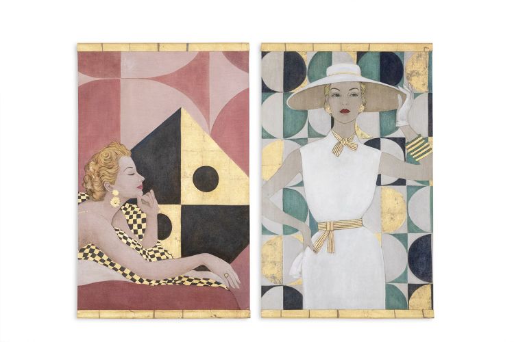 Painted canvas depicting an elegant 1950s-style woman. Contemporary.  LS6438A678P