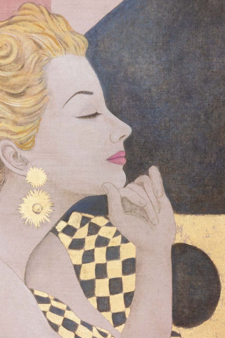 Painted canvas depicting an elegant 1950s-style woman. Contemporary.  LS6438A678P