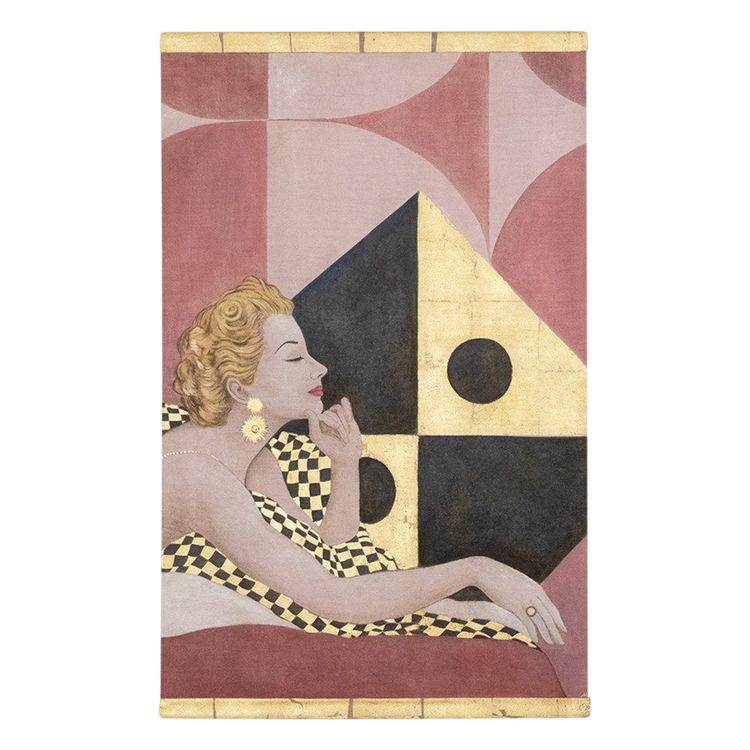 Painted canvas depicting an elegant 1950s-style woman. Contemporary.  LS6438A678P