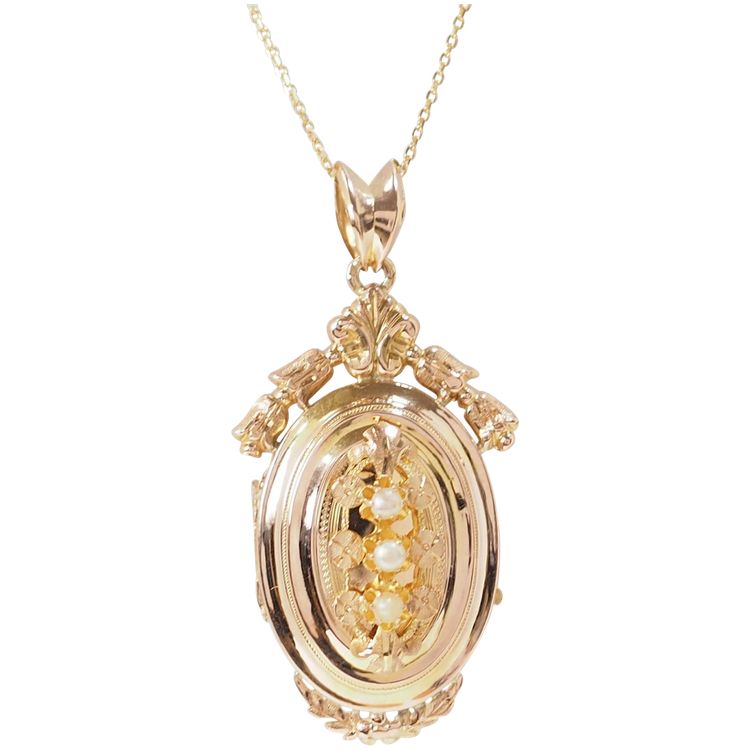 Collier pendentif cassolette en or jaune et perles fines
