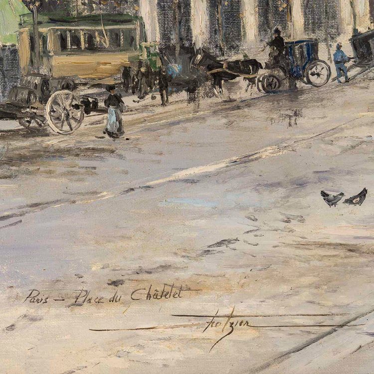Jean Bernard Trotzier: The Flower Seller at Place du Châtelet, Oil on Canvas, 20th Century
