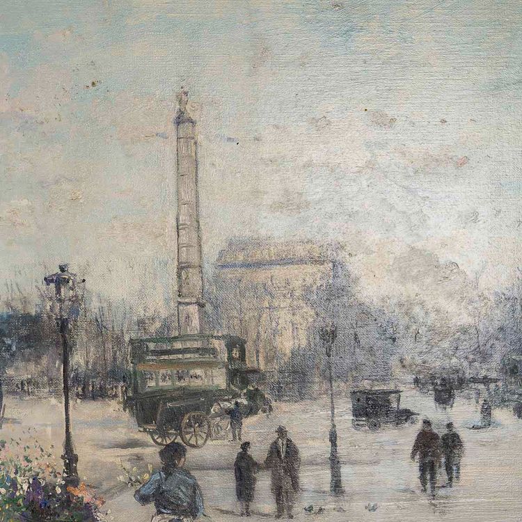 Jean Bernard Trotzier: The Flower Seller at Place du Châtelet, Oil on Canvas, 20th Century
