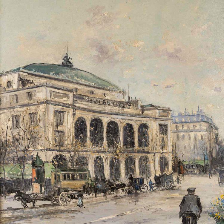 Jean Bernard Trotzier: The Flower Seller at Place du Châtelet, Oil on Canvas, 20th Century