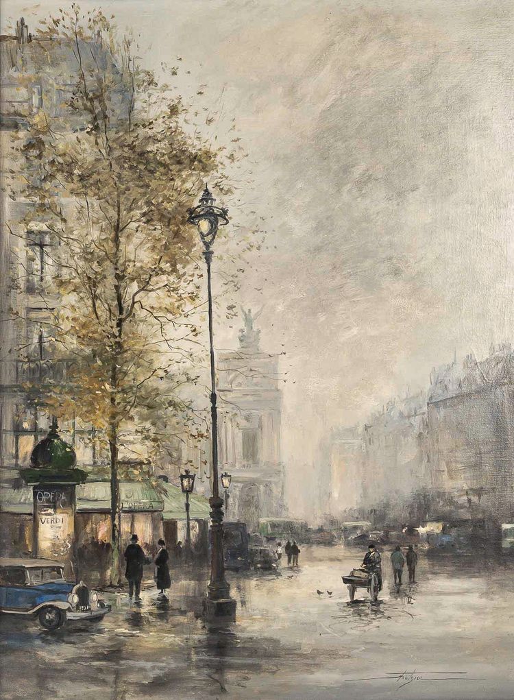 Jean Bernard Trotzier Vue animée de l’Opéra Garnier huile sur toile XXème siècle