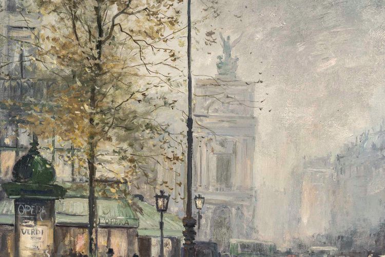 Jean Bernard Trotzier Vue animée de l’Opéra Garnier huile sur toile XXème siècle