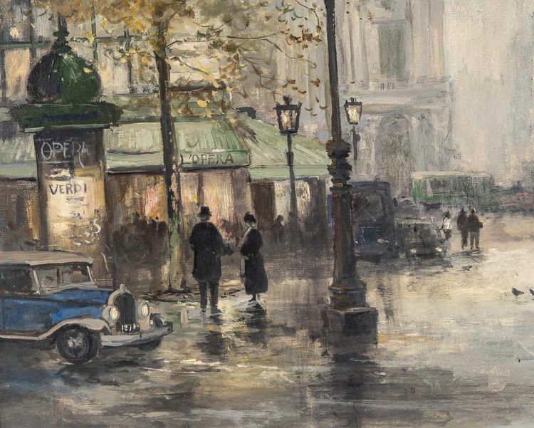 Jean Bernard Trotzier Vue animée de l’Opéra Garnier huile sur toile XXème siècle