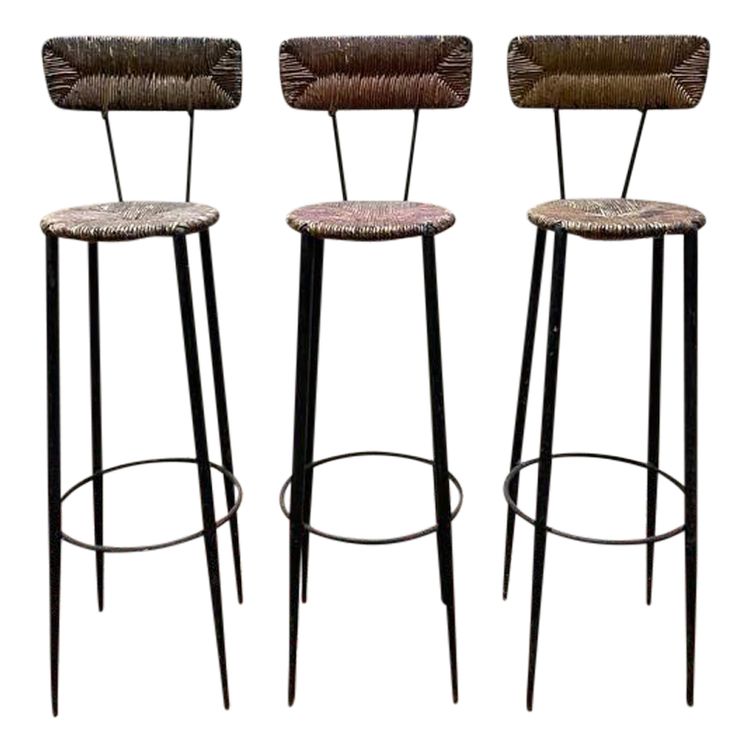 Continuation of 3 steel bar stools and straw