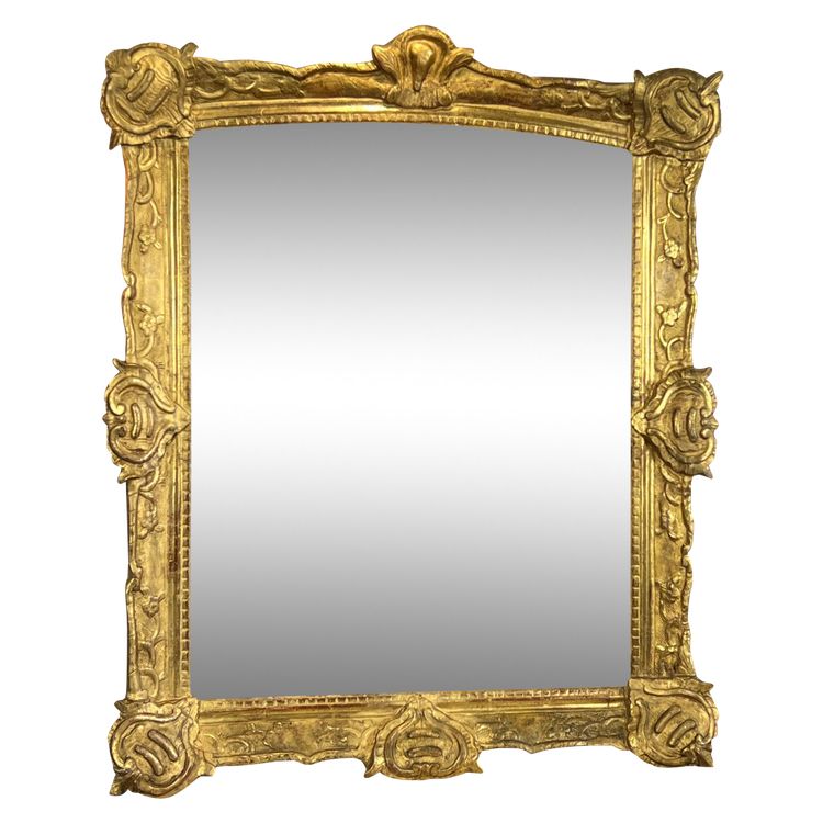 LARGE XVIIIth CENTURY MIRROR IN GOLDEN SCULPTURED AND STUQUED WOOD WITH MERCURY ICE