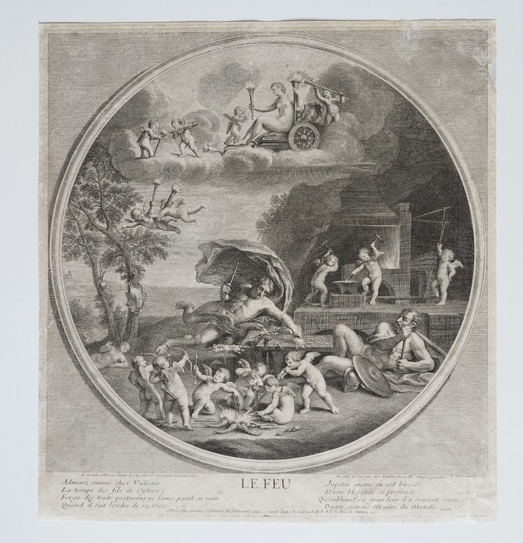 le  Feu allégorie Gravures Mythologiques 18ème d'Après l'Albanne