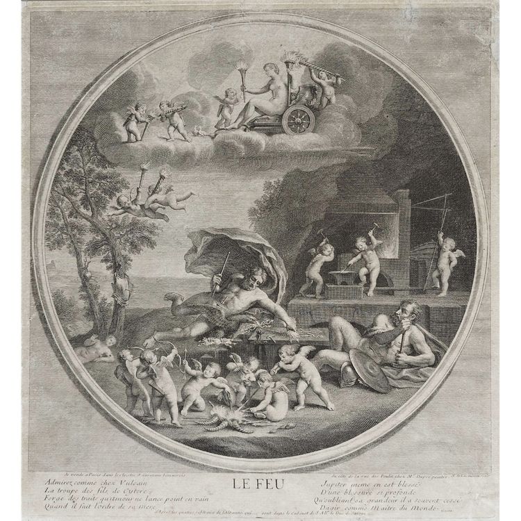 le  Feu allégorie Gravures Mythologiques 18ème d'Après l'Albanne