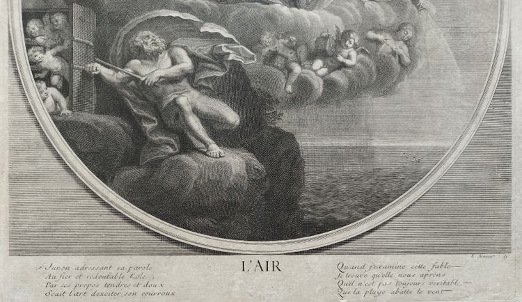 The Air Allegory Etching Mythological Engravings  After Albanne 18th C Old Print