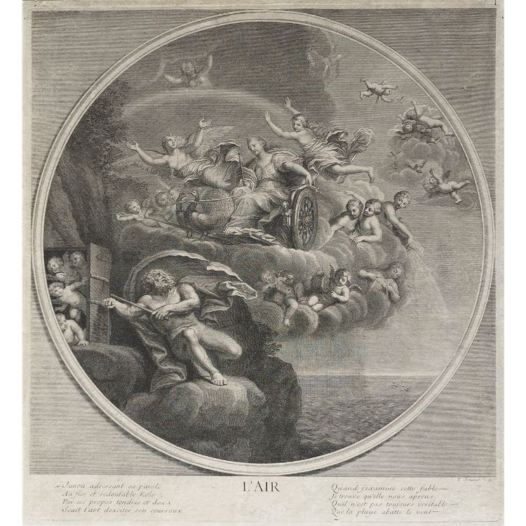 The Air Allegory Etching Mythological Engravings  After Albanne 18th C Old Print