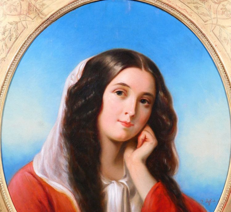 Charles JAFFARD 1819-1882 Portrait de femme, tableau, 1850, romantisme