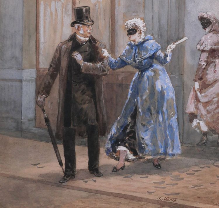 Orlando NORIE 1832-1901 Couple at the Café du Parc Ball, drawing