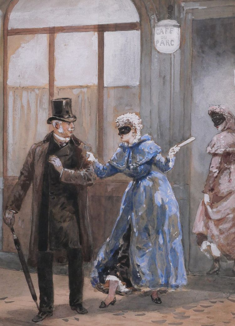 Orlando NORIE 1832-1901 Couple at the Café du Parc Ball, drawing