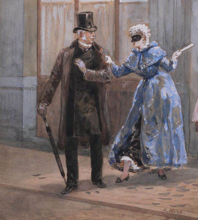 Orlando NORIE 1832-1901 Couple at the Café du Parc Ball, drawing