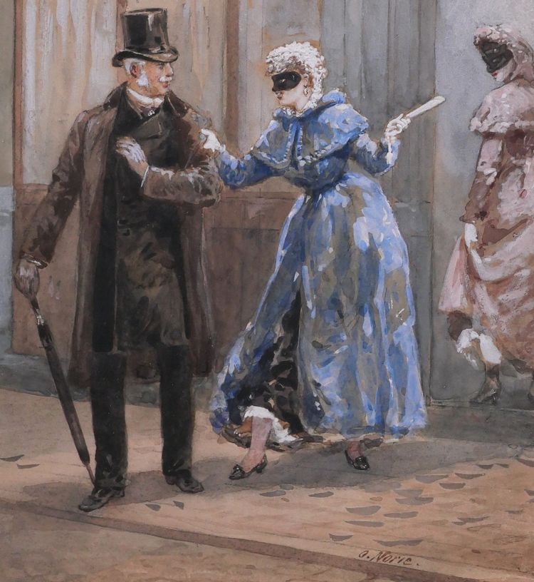 Orlando NORIE 1832-1901 Couple at the Café du Parc Ball, drawing