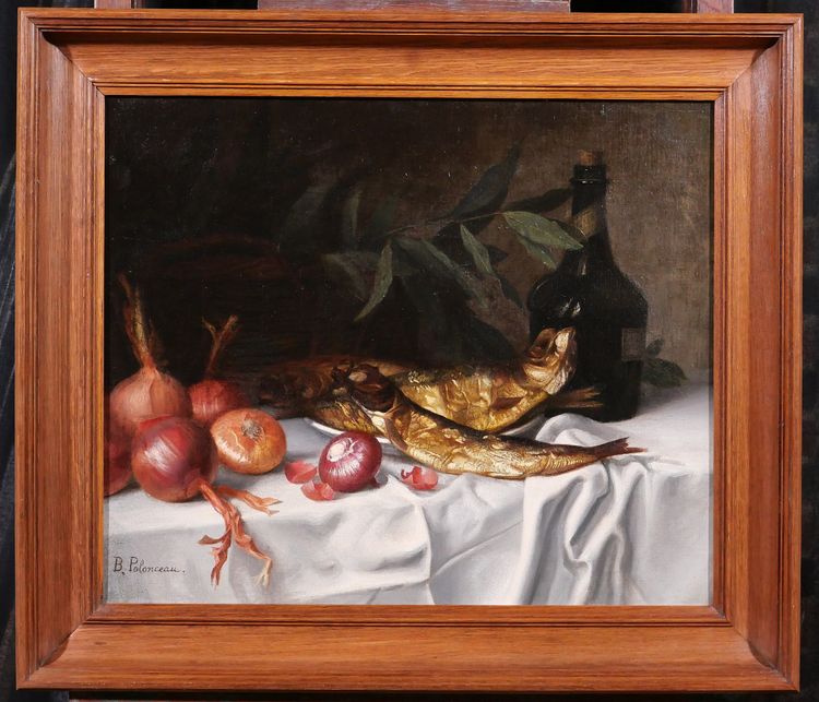 Blanche Polonceau 1846-1914 Still life with herrings and onions, painting, circa 1880-90