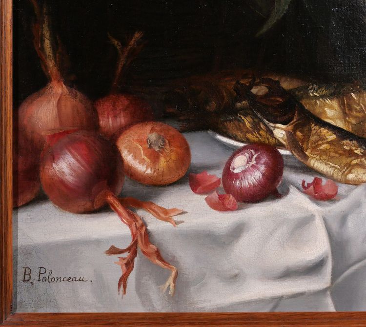 Blanche Polonceau 1846-1914 Still life with herrings and onions, painting, circa 1880-90