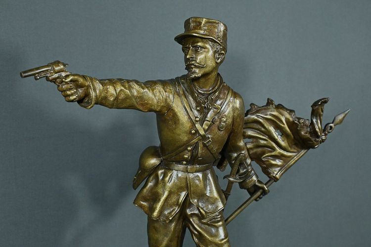 Important Bronze "La Défense du Drapeau" by C. Anfrie - 2nd half of the 19th century