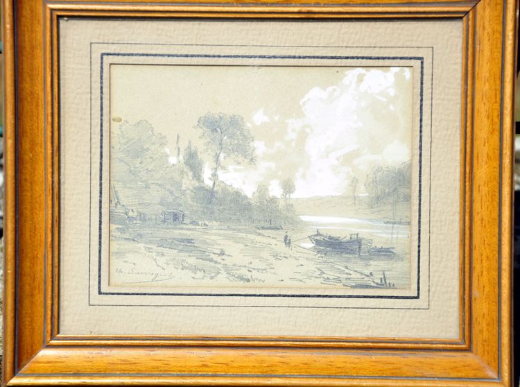 Charles-Théodore Sauvageot graphite river landscape