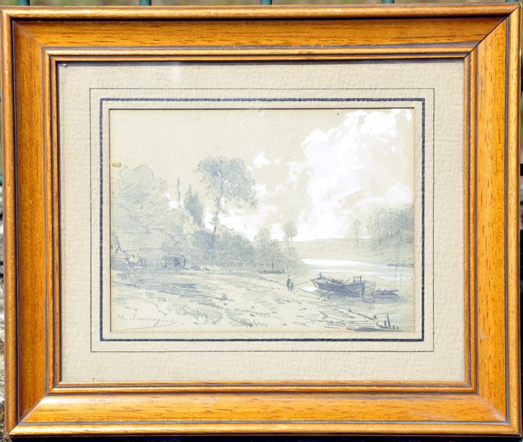 Charles-Théodore Sauvageot graphite river landscape