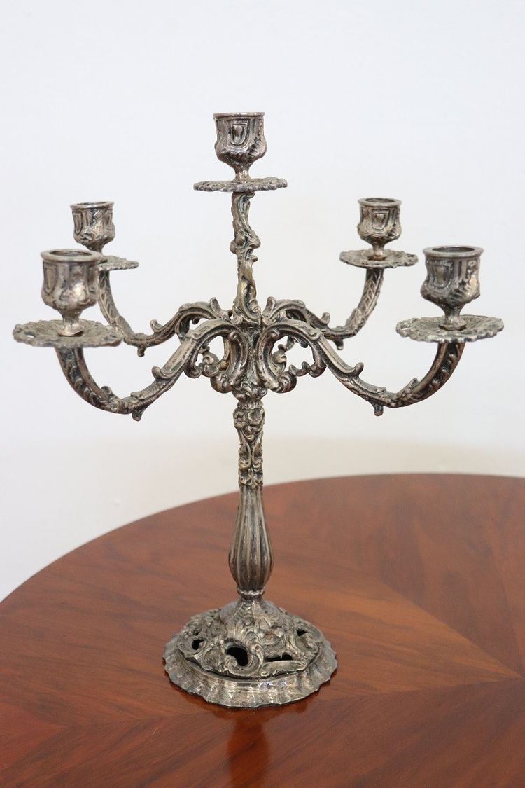 Candleholders In Silvered Metal, 1980s, Set Of 2