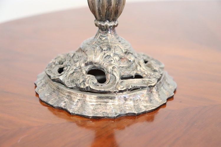 Candleholders In Silvered Metal, 1980s, Set Of 2