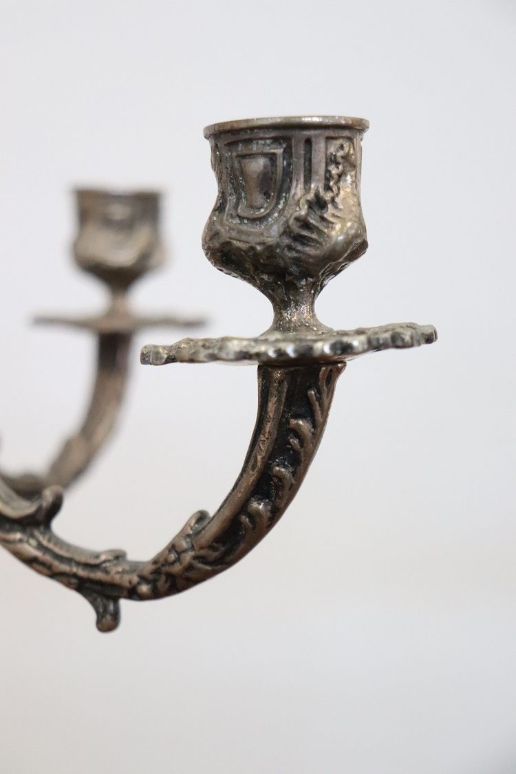 Candleholders In Silvered Metal, 1980s, Set Of 2