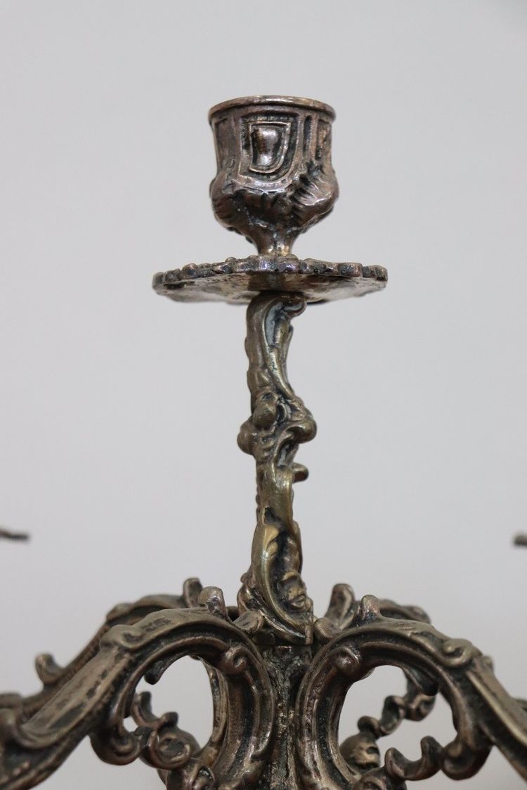 Candleholders In Silvered Metal, 1980s, Set Of 2