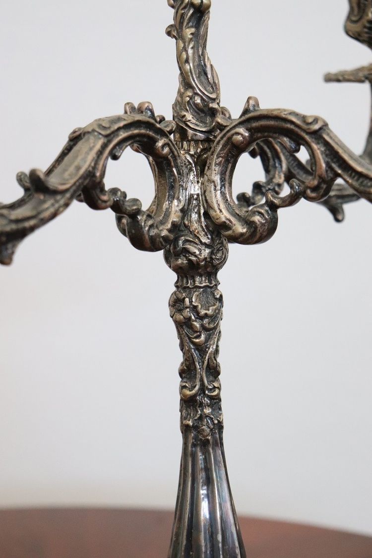 Candleholders In Silvered Metal, 1980s, Set Of 2