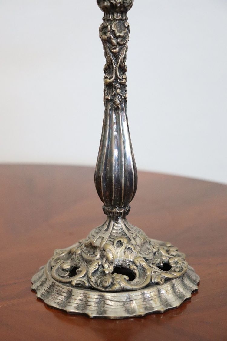Candleholders In Silvered Metal, 1980s, Set Of 2