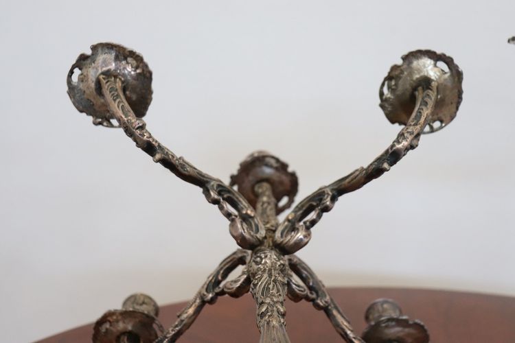 Candleholders In Silvered Metal, 1980s, Set Of 2