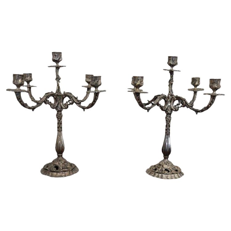 Candleholders In Silvered Metal, 1980s, Set Of 2