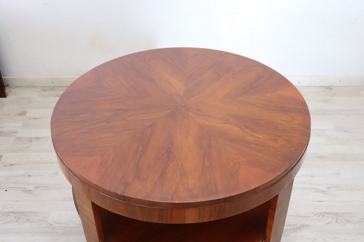 Art Deco Round Coffee Table In Walnut, 1930s