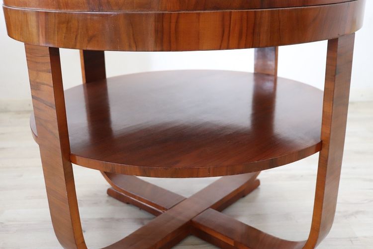 Art Deco Round Coffee Table In Walnut, 1930s