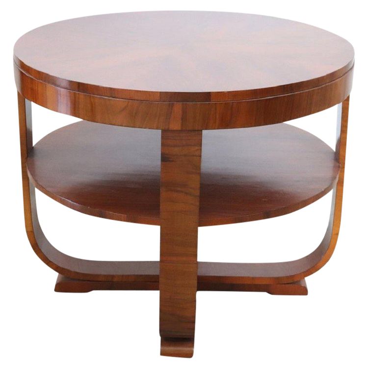 Art Deco Round Coffee Table In Walnut, 1930s