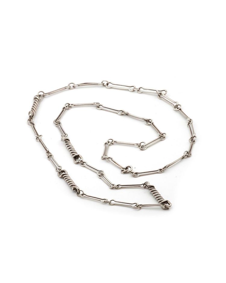 Collana lunga modernista in argento 800 millesimi, collana moderna, twist, trombone