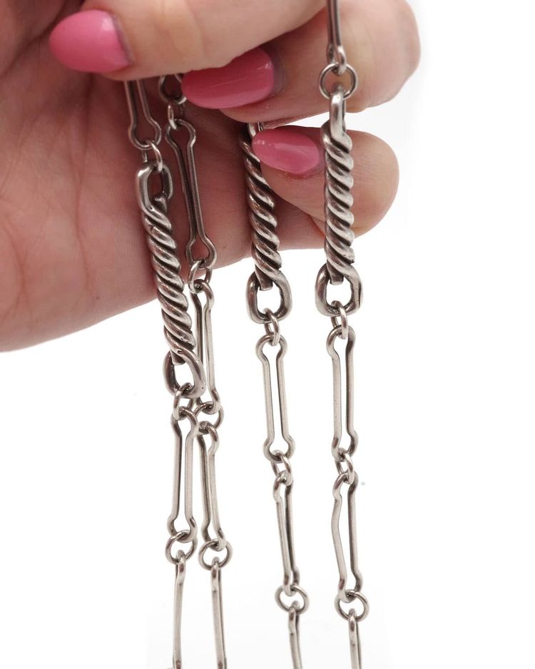 Collana lunga modernista in argento 800 millesimi, collana moderna, twist, trombone