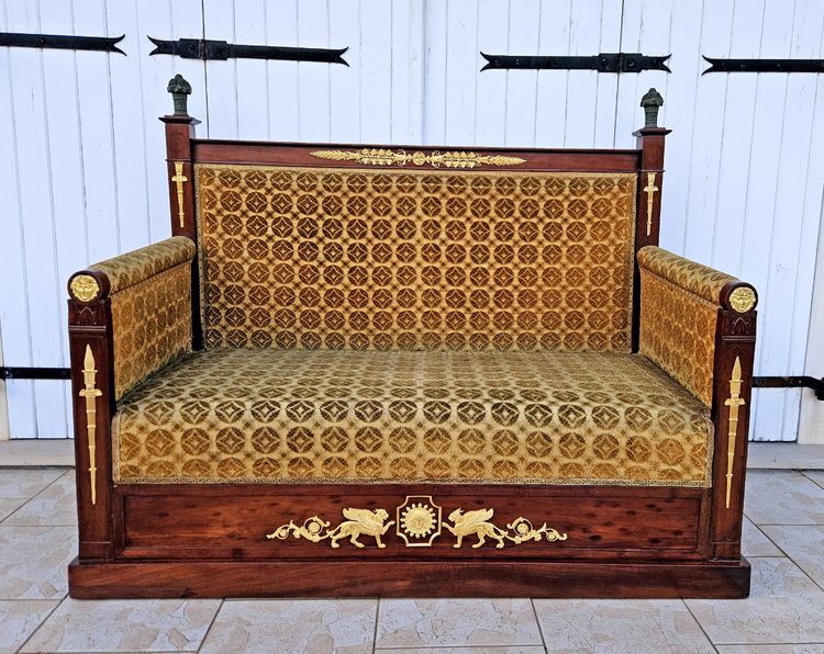 Empire Era Mahogany And Gilt Bronze Mercury Bench Seat