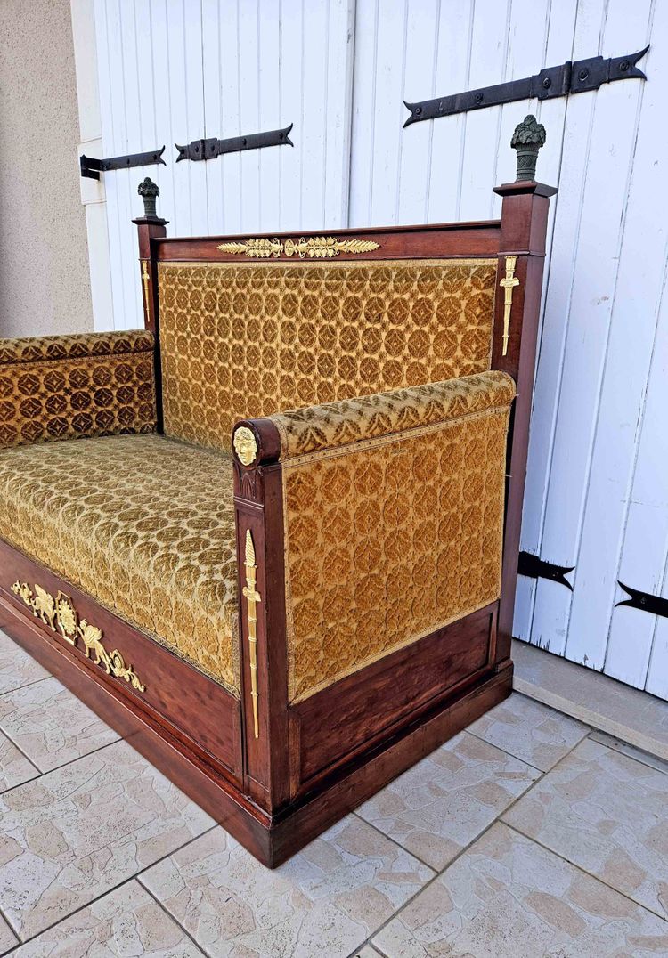 Empire Era Mahogany And Gilt Bronze Mercury Bench Seat