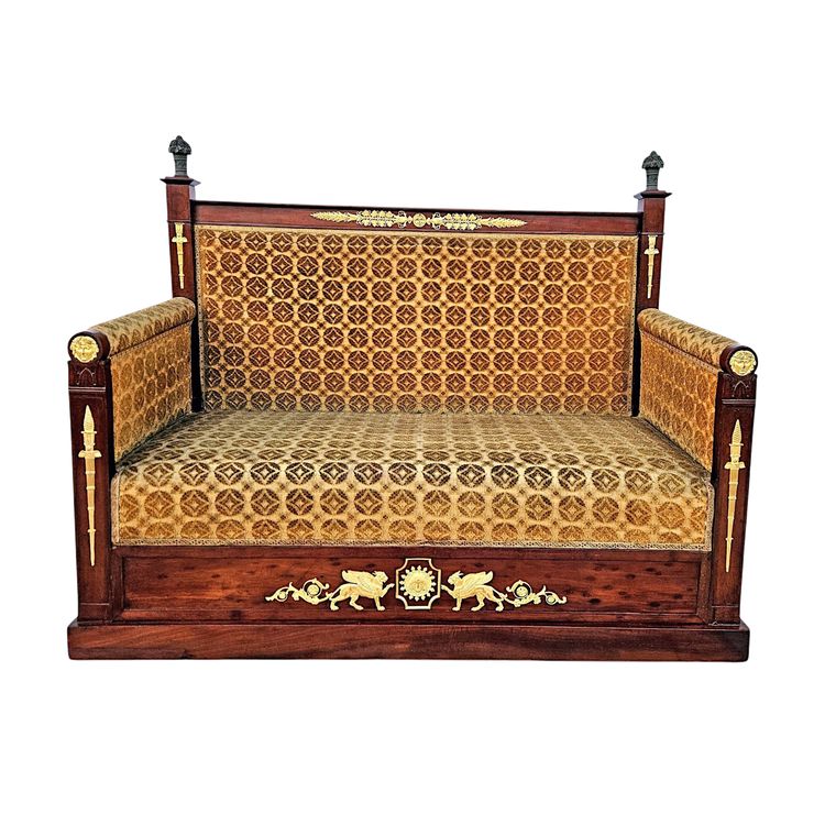 Empire Era Mahogany And Gilt Bronze Mercury Bench Seat