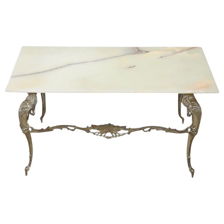 Table Basse En Bronze Doré Avec Plateau En Onyx, 1970