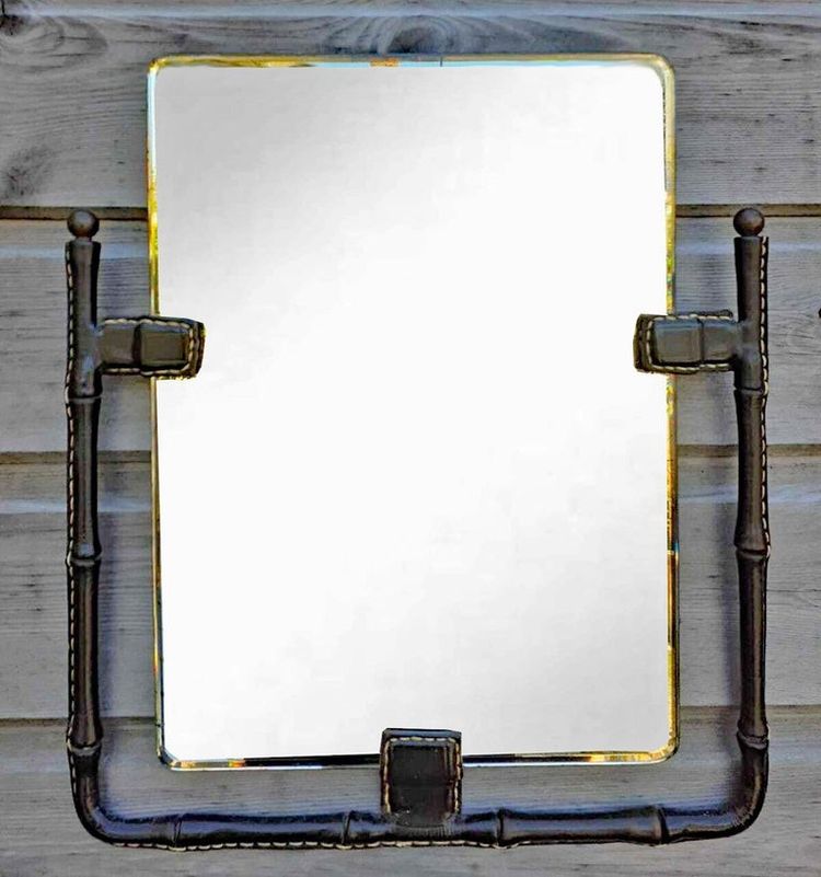 Jacques Adnet , Spiegel mit Lederbezug Sellier Circa 1950