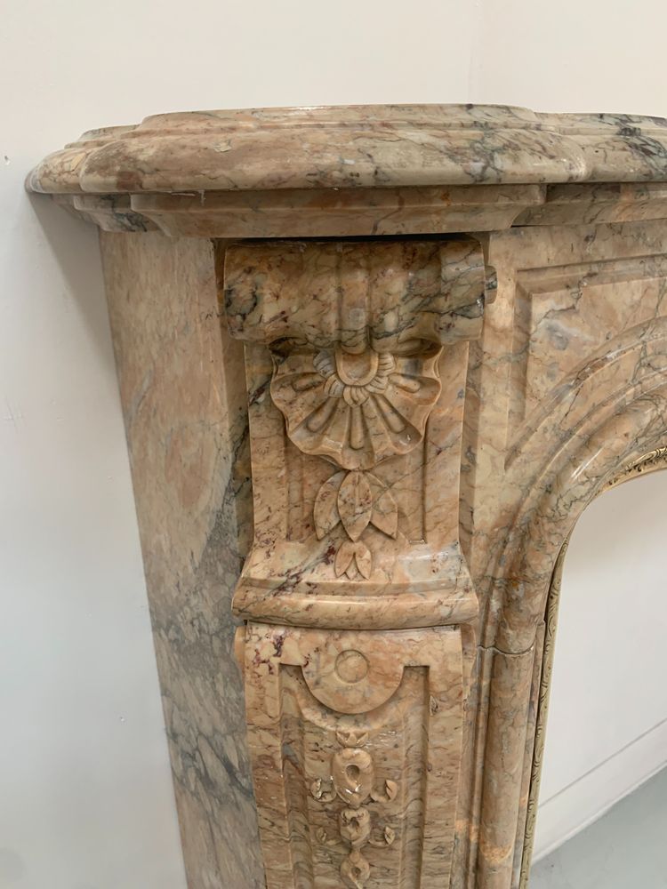 Louis XV style mantel in red Breche marble XIX century