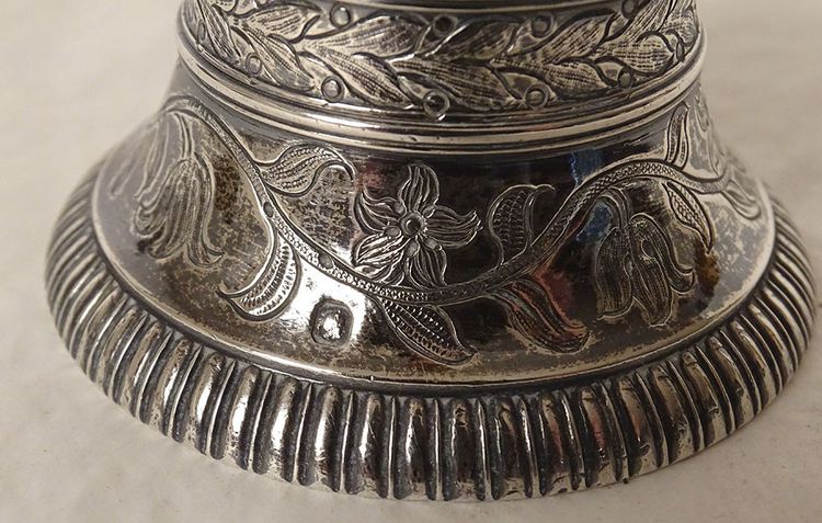 Cloche Clochette De Table Argent Massif Minerve Fleurs 114gr XIXème Siècle